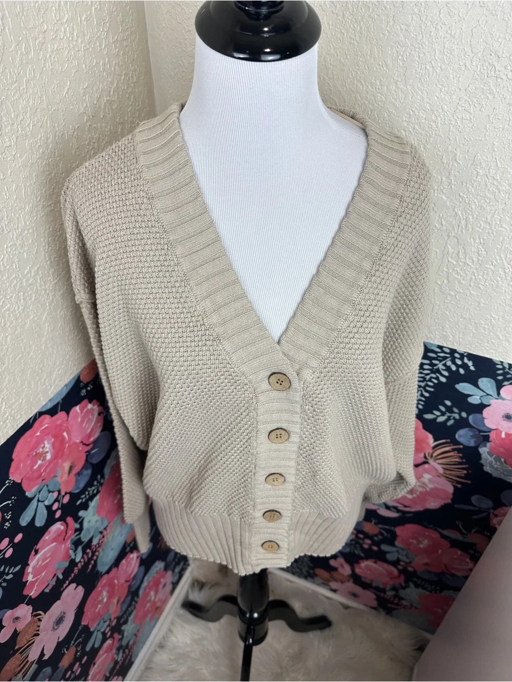Free People Beach Tan Chunky Knitted Cardigan Sweater Size Small